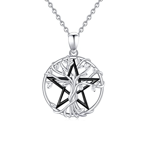 Pentagramm Halskette 925 Sterling Silber Hexen Baum des Lebens Kette Pentagramm Magic Amulett Anhänger Schmuck Geschenke für Damen (Schwarzes Gold) von SOESON