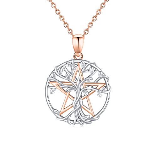 Pentagramm Halskette 925 Sterling Silber Hexen Baum des Lebens Kette Pentagramm Magic Amulett Anhänger Schmuck Weihnachts Geschenke für Damen (Pentagramm Roségold) von SOESON