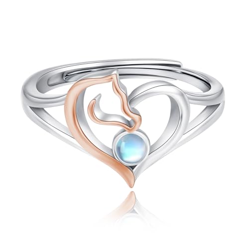 Pferde Ringe 925 Sterling Silber Mädchen Mondstein Ring Pferde Schmuck Tier Ring Verstellbarer Offener Ring Schmuck Geschenke für Damen von SOESON