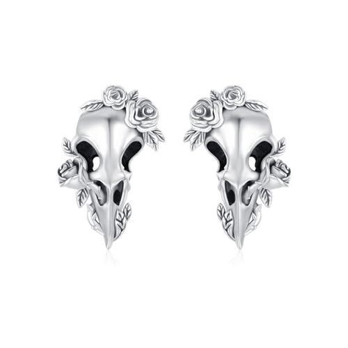 Raben Schädel Ohrringe 925 Sterling Silber Wikinger Raven Ohrstecker Punk Wikinger Vogelschädel Ohrringe Schmuck für Herren Männer Damen von SOESON