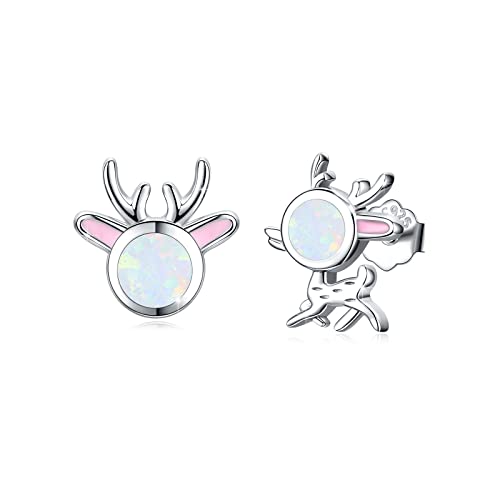 Weihnachten Rentier Ohrringe 925 Sterling Silber Weihnachtsohrringe Opal Ohrstecker Tier Ohrringe Hypoallergene Schmuck Geschenke für Damen Kinder Weihnachten von SOESON