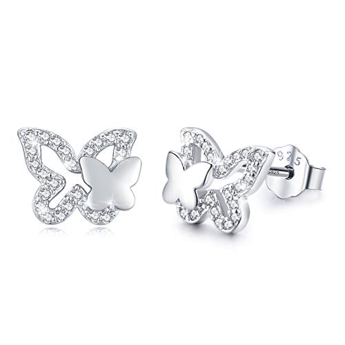 Schmetterling Ohrstecker 925 Sterling Silber Mädchen Ohrringe Zirkonia Schmetterling Schmuck Geschenke Geburtstagsgeschenke Weihnachts für Damen Kinder von SOESON