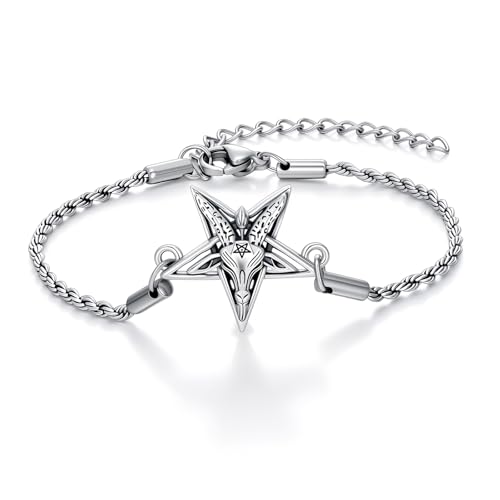 Sigil of Baphomet Armband 925 Sterling Silber Satanic Baphomet Armbänder Satan Talisman Amulett Religiöse Schmuck für Herren Damen von SOESON