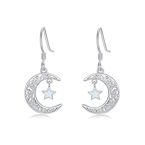 Stern und Mond Ohrring S925 Sterling Silber Opal Mond und Stern Ohrring Leverback Ohrringe Hypoallergene Ohrringe Schmuck Geschenke für Damen (Weiß) von SOESON