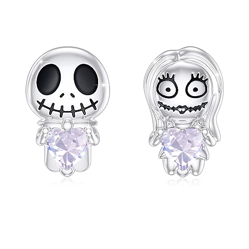 Totenkopf Ohrringe 925 Sterling Silber Geburtsstein Ohrringe Jack und Sally Ohrringe Schädel Ohrstecker Albtraum Vor Halloween Ohrringe Schmuck Geburtstag Geschenk für Damen von SOESON