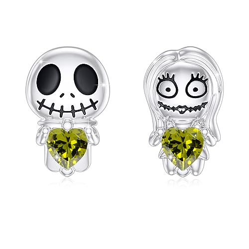 Totenkopf Ohrringe 925 Sterling Silber Geburtsstein Ohrringe Jack und Sally Ohrringe Schädel Ohrstecker Albtraum Vor Halloween Ohrringe Schmuck Geburtstag Geschenk für Damen von SOESON