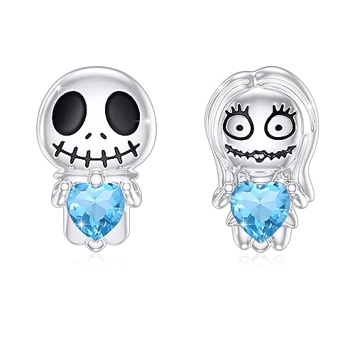 Totenkopf Ohrringe 925 Sterling Silber Ohrringe Geburtsstein Schädel Ohrstecker Halloween Schmuck Geburtstag Geschenk für Damen von SOESON