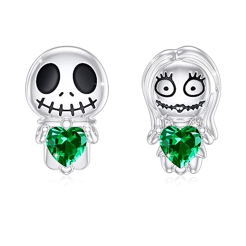 Totenkopf Ohrringe 925 Sterling Silber Ohrringe Geburtsstein Schädel Ohrstecker Halloween Schmuck Geburtstag Geschenk für Damen von SOESON