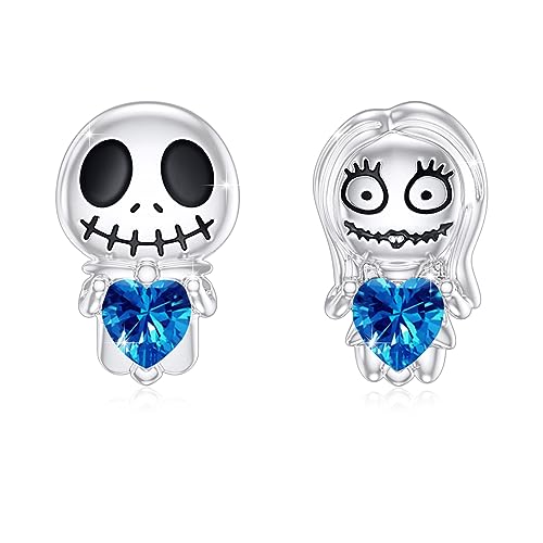 Totenkopf Ohrringe 925 Sterling Silber Ohrringe Geburtsstein Schädel Ohrstecker Halloween Schmuck Geburtstag Geschenk für Damen von SOESON