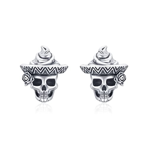 Totenkopf Ohrstecker 925 Sterling Silber Schädel Ohrringe Totenkopf Rose Ohrringe Zirkonia Hypoallergene Schmuck Geschenke Geburtstagsgeschenke Vatertagsgeschenk für Damen Männer (Poop Ohrstecker) von SOESON