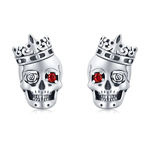 Totenkopf Ohrstecker 925 Sterling Silber Schädel Ohrringe Totenkopf Rose Ohrringe Zirkonia Hypoallergene Schmuck Geschenke Geburtstagsgeschenke Vatertagsgeschenk für Damen Männer (rot) von SOESON