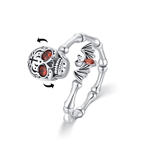 Totenkopf Ring, Anxiety Ring 925 Sterling Silber Fidget Ringe Fledermausring Verstellbar Ring Geschenk Valentinstag Schmuck für Damen von SOESON