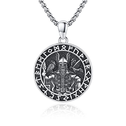 Wikinger Halskette, Odin Kette Herren 925 Sterling Silber Wikinger Anhänger Odin Anhänger Halskette Wikinger Amulett Nordische Schmuck für Herren Männer Damen von SOESON