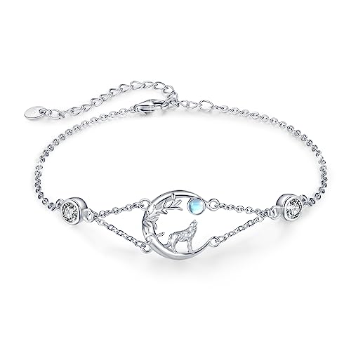 Wolf Armband Damen Sterling Silber Mondstein Armband Tier Verstellbar Schmuck Geschenk Weihnachten Geburtstag für Mädchen von SOESON