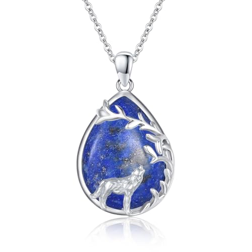 Wolf Kette Sterling Silber Lapislazuli Wolf Halskette Wolf Anhänger Geschenke Weihnachts für Damen Teenager Mädchen von SOESON