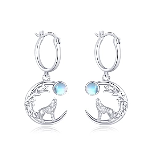 Wolf Ohrringe 925 Sterling Silber Mondstein Ohrstecker Tier Ohrringe Creolen Wolf Ohrstecker Hypoallergene Weihnachten Schmuck Geschenke für Damen von SOESON