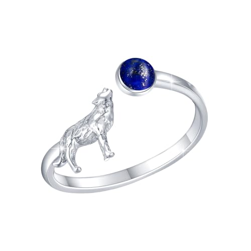 Wolfs Ringe 925 Sterling Silber Lapis Lazuli Ringe Verstellbar Ring Tier Ringe Geschenk Valentinstag Schmuck für Damen(8#) von SOESON