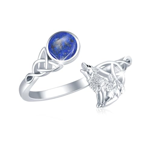 Wolfs Ring 925 Sterling Silber Lapis Lazuli Ringe Verstellbar Ring Tier Ringe Geschenk Valentinstag Schmuck für Damen von SOESON