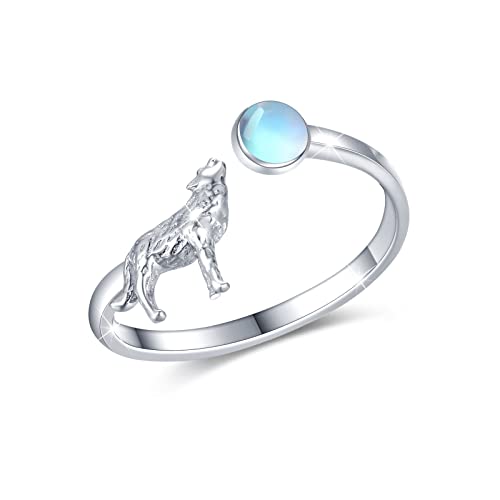 Wolfs Ringe 925 Sterling Silber Mondstein Ringe Verstellbar Ring Tier Ringe Geschenk Weihnachts Schmuck für Damen von SOESON