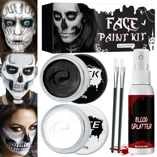 Karneval Schminke Schwarz Weiß, Kinderschminke Spezialeffekt Make Up, Faschingsschminke Vampir Zombie Skelett Schminke Schwarz Weiß,Theaterschminke Halloween Karneval Cosplay Party Gesicht Körperfarbe von SOETDERT