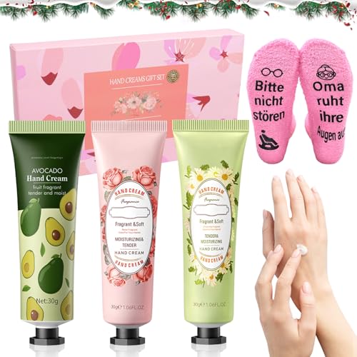 SOETDERT Oma Geschenk - Lustige Socken Mit Spruch 'Bitte Nicht Stören, Oma Ruht Ihre Augen Aus' - Geschenke Für Frauen Mit Handcreme, Plüsch Socken, Weihnachtsgeschenke von SOETDERT