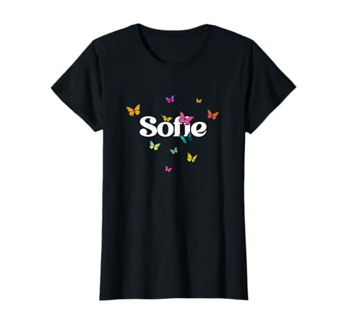 SOFIE - Schöner Mädchen Name mit bunten Schmetterlingen T-Shirt von SOFIE Tochter Enkel Geburtstag Geschenkideen