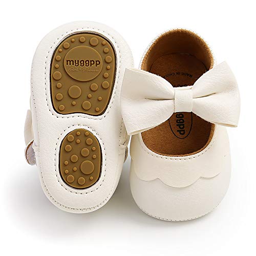 Antheron Mädchenschuhe Mary Jane mit rutschfester Schleife, für Kleinkinder, A01, Weiß, 0-6 meses von SOFMUO