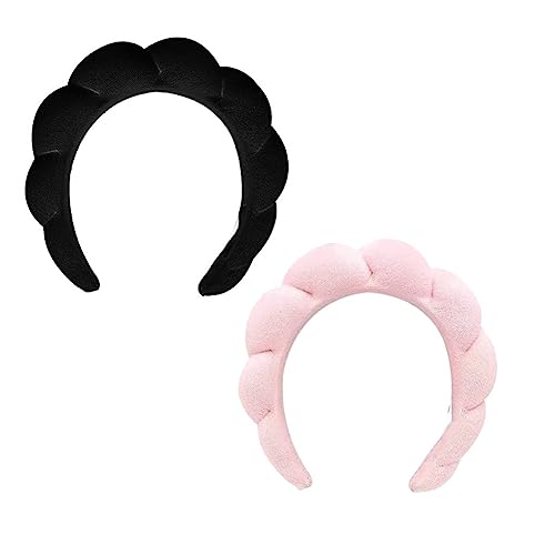 SOFORFREEM 2 Spa Stirnband für Frauen Make-Up Stirnband Schwamm Frottee Tuch Stoff Stirnband zum Waschen Des Gesichts Rosa + Schwarz von SOFORFREEM