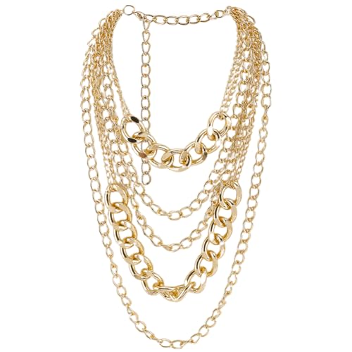 SOFPLATE 1 Box 11.8 Zoll/30cm Gold Mehrschichtige Halskette Punk Klobige Halskette Kubanisches Aluminium Mehrschichtige Statement 80s 90s Gliederketten Set Zubehör Für Outfit Kleidung Kostüm Bar Party von SOFPLATE