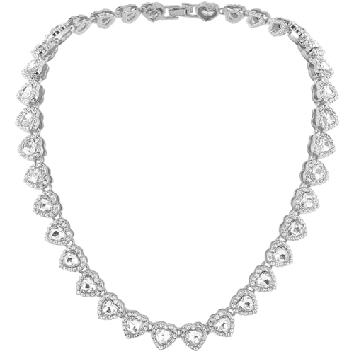 SOFPLATE 1 Box 15.83 Zoll/40.2cm Silber Diamant Halskette Tennis Kristall Tennis Kette Herz Glanz Zirkonia Glas Strass Iced Out Layered Legierung Halskette Für Party Abschlussball Geschenke Kostüme DI von SOFPLATE