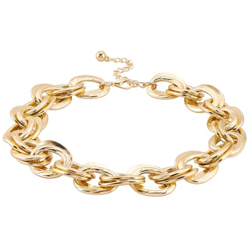 SOFPLATE 1 Box 19.37 Zoll/49.2cm Gold Chunky Choker Halskette Punk Kette Halskette Legierung Doppel O Ring Glanz Metall Extender Link Kette Set Zubehör Für Outfit Kleidung Kostüm Party DIY Dekoration von SOFPLATE