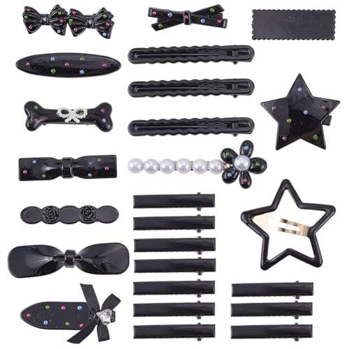 SOFPLATE 1 Box 25 Teiliges Schwarzes Haarspangen Set Mit Stern Haarspangen Süße Haarnadeln Mit Perlenschleife Und Punkten Legierung Bobby Haarnadeln Zubehör Für Frauen Lange Und Kurze Kopfbedeckungen von SOFPLATE