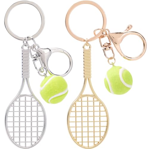 SOFPLATE 1 Box 2 Stück Tennistaschen Anhänger Mini Tennisball Schlüsselanhänger Sportfan Schlüsselanhänger Legierung Gold Silber Schläger Hängende Metallanhänger Schlüsselanhänger Charms Für Geldbörse von SOFPLATE