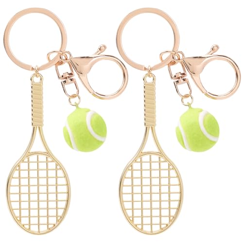 SOFPLATE 1 Box Mit 2 Tennis Anhängern Schlüsselanhänger Mit Sportball Goldlegierung Kleiner Mini Schläger Metallanhänger Zum Aufhängen Schlüsselanhänger Zubehör Für Herren Autoschlüssel Taschen Geldbö von SOFPLATE