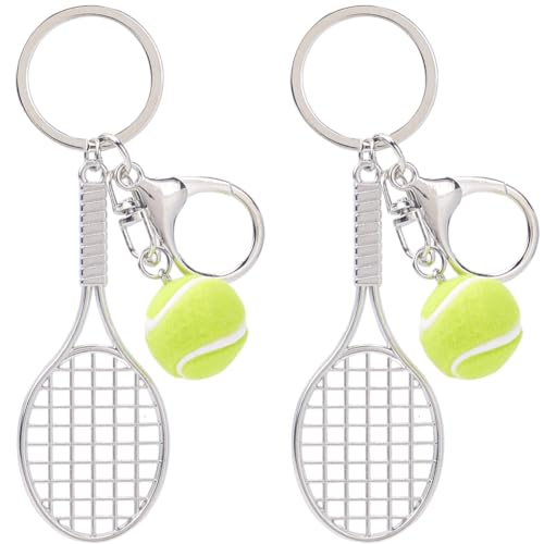 SOFPLATE 1 Box Mit 2 Tennis Schlüsselringen Sportball Schlüsselanhänger Klein Mini Metall Silber Sportschläger Zum Aufhängen Legierung Charm Anhänger Schlüsselanhänger Zubehör Für Herren Autoschlüssel von SOFPLATE
