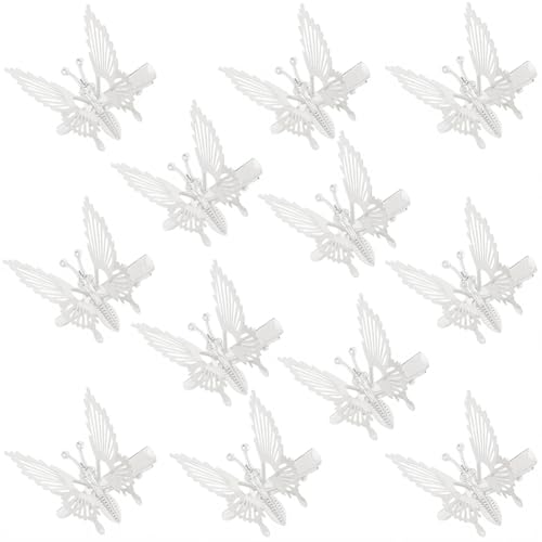 SOFPLATE 12 Stück Silberne Schmetterlings Haarspangen Vintage Bewegliche Metall Schmetterlings Haarspangen Feder Krokodilklemmen Retro 90s Accessoires Für Frauen Abschlussball Hochzeit Alltagskleidung von SOFPLATE