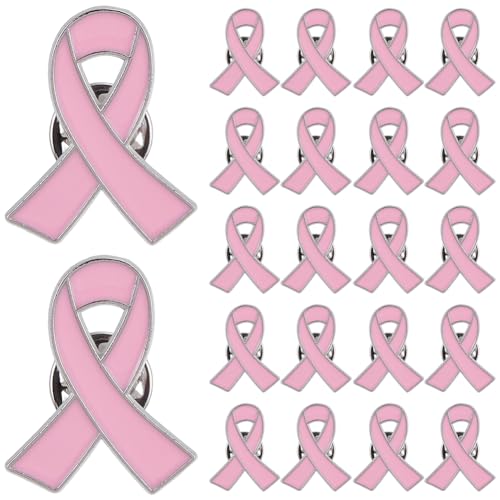 SOFPLATE 30 Stück Brosche Mit Rosa Schleife Brustkrebs Anstecker Metall Silberlegierung Emaille Frauen Bewusstsein Hoffnungsbänder Reversbroschen Für Spendenaktionen Öffentliche Wohltätigkeitsveransta von SOFPLATE