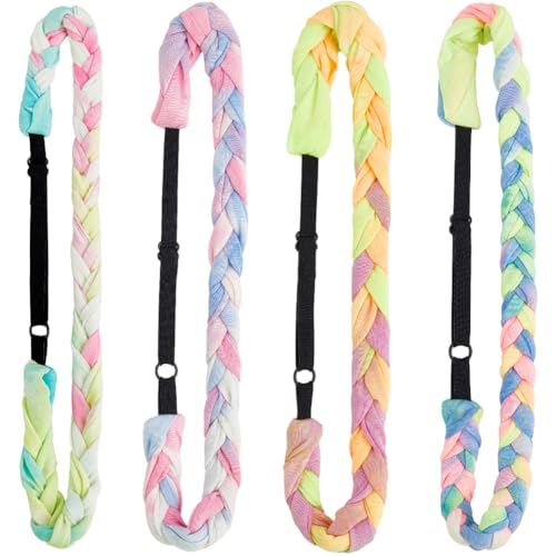 SOFPLATE 4 Stück 4 Farben Elastische Gewebte Stirnbänder Dünne Farbige Stoffstirnbänder Verstellbare Regenbogen Polyester Stretch Spandex Stoff Tie Dye Haarbänder Zubehör Für Kurze Lange Frisur DIY De von SOFPLATE