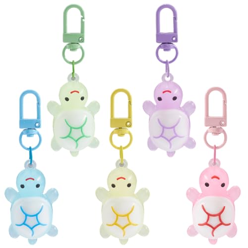 SOFPLATE 5 Farbe Schildkröten Taschenanhänger Süßer Ozean Schlüsselanhänger Mini Kunststoff PVC Cartoon Meerestier Leuchtende Legierung Drehverschlüsse Sommer Taschenanhänger Für Handtaschen Geldbörse von SOFPLATE