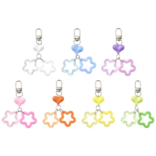 SOFPLATE 7 Stück 7 Farben Stern Und Herz Taschenanhänger Süßer Stern Schlüsselanhänger Ästhetische Herzen Harz Schlüsselanhänger Legierungsanhänger Bunte Geldbörsenanhänger Zubehör Für Handtaschen Au von SOFPLATE
