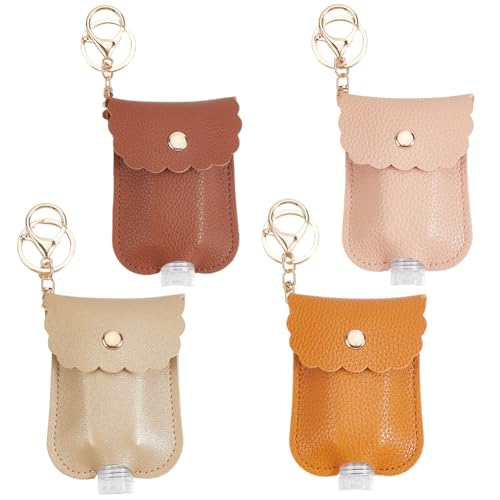 SOFPLATE Händedesinfektionsmittel-Halter, Handdesinfektionsmittel, Schlüsselanhänger, Großpackung, Rosa, Braun, Gelb, kleine tragbare leere Flasche mit Clip, Leder-Schlüsselanhänger, Halter für Damen von SOFPLATE