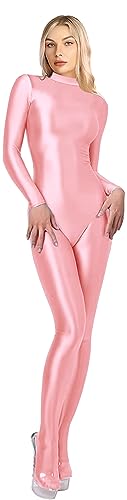 SOFSOT 200D blickdichter Einteiler Badeanzug High Stretch Glänzender Body Reißverschluss Rücken (L, Rosa) von SOFSOT