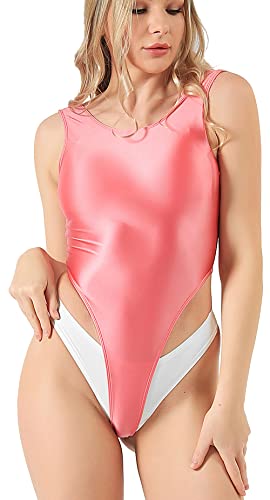 SOFSOT Damen High Cut Tanga Aerobic Gymnastikanzug Glänzend Einteiler Badeanzug, Pfirsichrosa (Peach Pink), Medium von SOFSOT