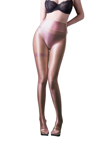 SOFSOT Sportleggings Ultra – transparent, glänzende Strumpfhose für Damen, Kontrolle von oben bis zur Taille, Bauchkontrolle, glatte Strumpfhose, braun, 42 von SOFSOT