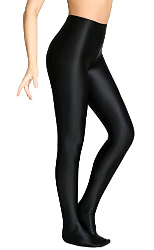 SOFSOT blickdichte glänzende Strumpfhose in Übergröße, Wet-Look, Fuß, glänzende Strumpfhose, Pilates-Yogahose, hohe Taille von SOFSOT