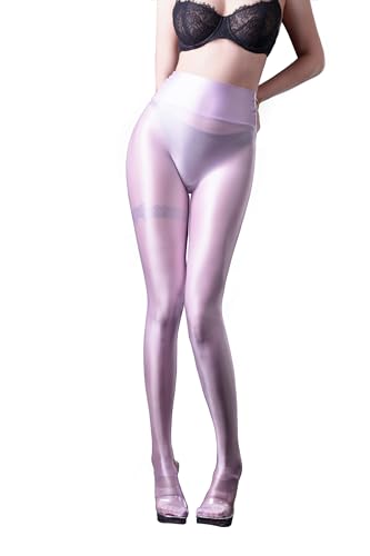 SOFSOT Ultra-durchsichtige Workout-Leggings, glänzende Strumpfhose für Damen, Kontrolle von oben bis zur Taille, Strumpfhose, Bauchkontrolle, glänzender Slip-Schlauch, Veilchen, M von SOFSOT