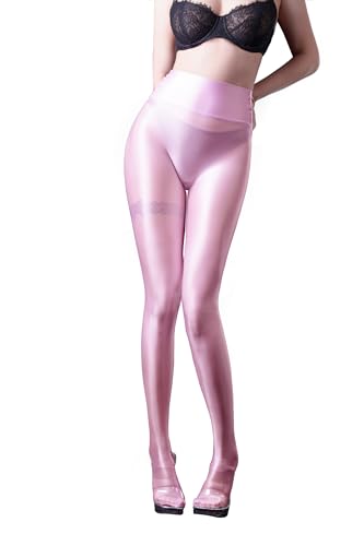 SOFSOT Ultra-durchsichtige Workout-Leggings, glänzende Strumpfhose für Damen, Kontrolle von oben bis zur Taille, Strumpfhose, Bauchkontrolle, glänzender Slip-Schlauch, Helles Pink, S von SOFSOT