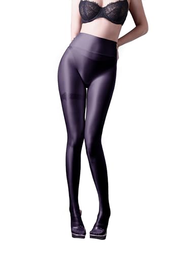 SOFSOT Ultra-durchsichtige Workout-Leggings, glänzende Strumpfhose für Damen, Kontrolle von oben bis zur Taille, Strumpfhose, Bauchkontrolle, glänzender Slip-Schlauch, Schwarz, XL von SOFSOT