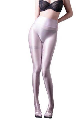 SOFSOT Ultra-durchsichtige Workout-Leggings, glänzende Strumpfhose für Damen, Kontrolle von oben bis zur Taille, Strumpfhose, Bauchkontrolle, glänzender Slip-Schlauch, Silbergrau, XL von SOFSOT