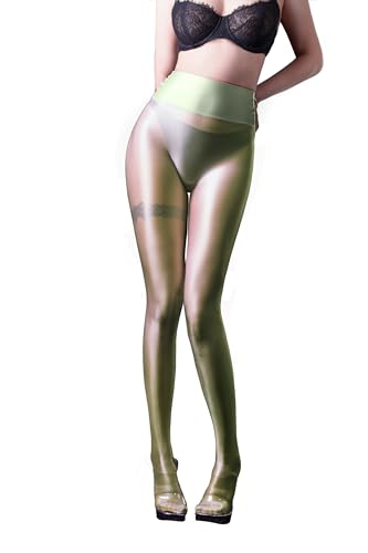SOFSOT Ultra-durchsichtige Workout-Leggings, glänzende Strumpfhose für Damen, Kontrolle von oben bis zur Taille, Strumpfhose, Bauchkontrolle, glänzende Panty Hose, Tender Green, X-Groß von SOFSOT
